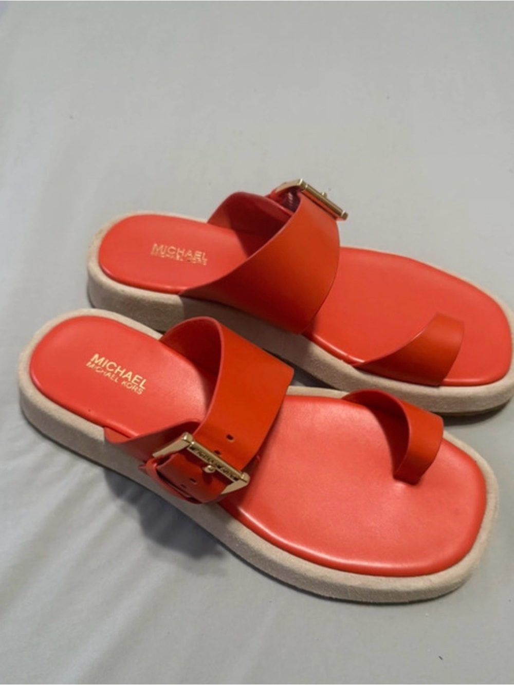 Michael Kors SELAH LEATHER Slide Sandals with Buckle Size 8